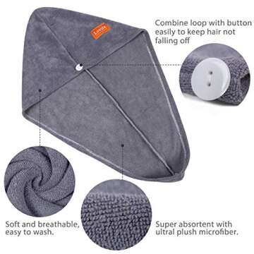 Lovife 2 Pack Microfiber Hair Towel Wrap 11inch X 26 inch Quick Drying Absorbent Hair Towels Turban Long Curly Hair Anti-Frizz for Women (Grey+Grey)