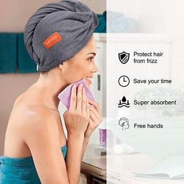 Lovife 2 Pack Microfiber Hair Towel Wrap 11inch X 26 inch Quick Drying Absorbent Hair Towels Turban Long Curly Hair Anti-Frizz for Women (Grey+Grey)