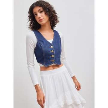CIDER Women's Denim V Neck Crop Vest for Trendy Outfits
