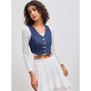 CIDER Women's Denim V Neck Crop Vest for Trendy Outfits