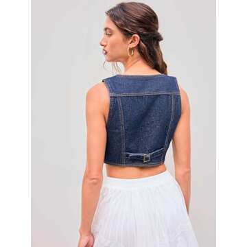 CIDER Women's Denim V Neck Crop Vest for Trendy Outfits