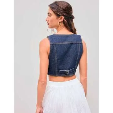 CIDER Women's Denim V Neck Crop Vest for Trendy Outfits