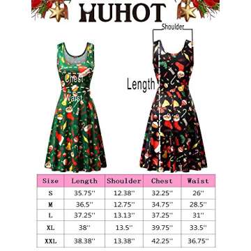 HUHOT Women's Scoop-Neck Graphic Sleeveless Short Fit-and-Flare Dress, 17039-1, Large