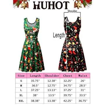 HUHOT Women's Scoop-Neck Graphic Sleeveless Short Fit-and-Flare Dress, 17039-1, Large