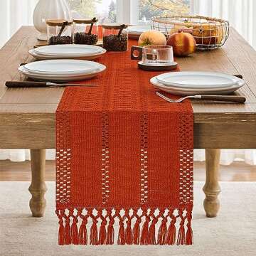 ZeeMart Macrame Style Boho Table Runner, Burnt Ochre Fall Table Runners 36 Inches Long, Farmhouse Wo...