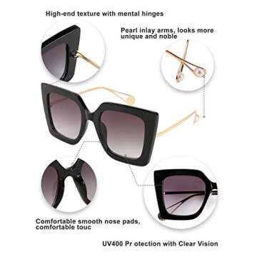 FEISEDY Trendy Oversized Square Sunglasses with UV400