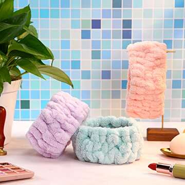 Chuangdi 3 Pieces Spa Headband for Women Facial Makeup Headband Soft Terry Cloth Hairband for Washing Face Mask Spa Shower Gifts(Light Orange, Light Purple, Light Green)