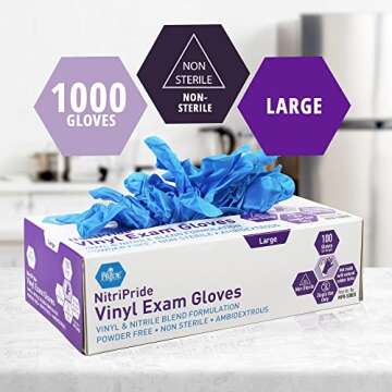 MED PRIDE NitriPride Nitrile-Vinyl Blend Exam Gloves, Large 1000 - Powder Free, Latex Free & Rubber ...
