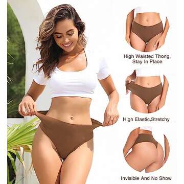 Wealurre Womens Underwear High Waisted Seamless Thongs for Women Breathable No Show Panties for Ladi...