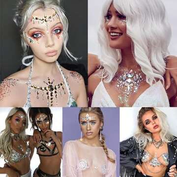 Xiangfeng 4 Pcs Rhinestone Pasties Crystal Nipple Sticker Mardi Gras Crystal Body Sticker Rhinestone Body Jewelry Stick On Women Bra Breast Pasties for Women Festivals Raves