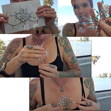Xiangfeng 4 Pcs Rhinestone Pasties Crystal Nipple Sticker Mardi Gras Crystal Body Sticker Rhinestone Body Jewelry Stick On Women Bra Breast Pasties for Women Festivals Raves