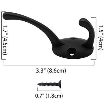 IBosins 12 Pack Black Coat Hooks Wall Mounted with 24 Screws Retro Double Hooks Utility Black Hooks for Coat, Scarf, Bag, Towel, Key, Cap, Cup, Hat