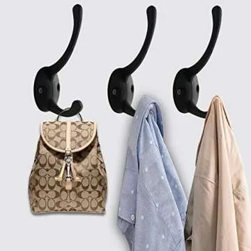 IBosins 12 Pack Black Coat Hooks Wall Mounted with 24 Screws Retro Double Hooks Utility Black Hooks for Coat, Scarf, Bag, Towel, Key, Cap, Cup, Hat