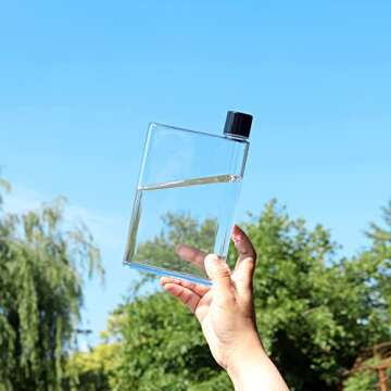 GOTOTOP Flat Water Bottle, 750ml A5 Plastic Memo Paper Water Bottle Reusable Slim BPA Free Bottle for School Activity Outdoor Gym Cycling Hiking (Transparent)