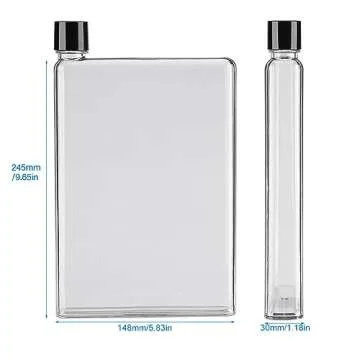 GOTOTOP Flat Water Bottle, 750ml A5 Plastic Memo Paper Water Bottle Reusable Slim BPA Free Bottle for School Activity Outdoor Gym Cycling Hiking (Transparent)