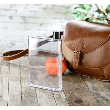 GOTOTOP Flat Water Bottle, 750ml A5 Plastic Memo Paper Water Bottle Reusable Slim BPA Free Bottle for School Activity Outdoor Gym Cycling Hiking (Transparent)