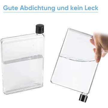 GOTOTOP Flat Water Bottle, 750ml A5 Plastic Memo Paper Water Bottle Reusable Slim BPA Free Bottle for School Activity Outdoor Gym Cycling Hiking (Transparent)