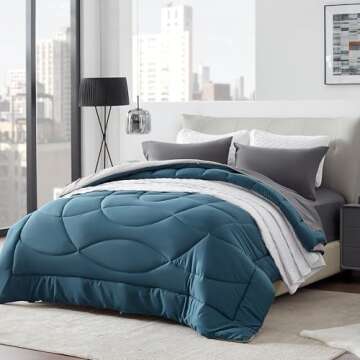 SLEEP ZONE Queen Comforter Duvet Insert, Down Alternative Reversible Comforter, Lightweight, Soft an...