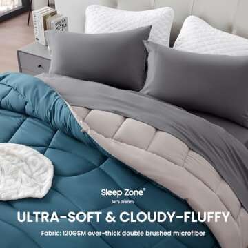 SLEEP ZONE Queen Comforter Duvet Insert, Down Alternative Reversible Comforter, Lightweight, Soft and Breathable Bedding All Season, A Side Teal + B Side Grey