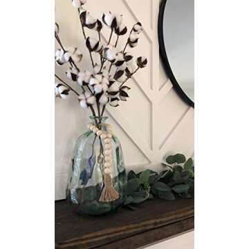 Mkono Wooden Beads Garland with Tassels 3 Pcs Prayer Beads Farmhouse Rustic Wood Bead String Wall Hanging Decor for Baby Nursery Room, Wedding Vase Ornament, Ivory