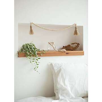 Mkono Wooden Beads Garland with Tassels 3 Pcs Prayer Beads Farmhouse Rustic Wood Bead String Wall Hanging Decor for Baby Nursery Room, Wedding Vase Ornament, Ivory