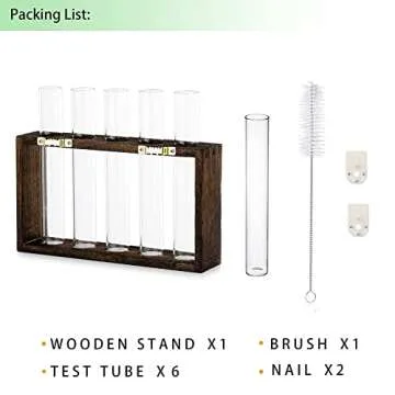 Ivolador Wall Mounted Hanging Plants Test Tube Flower Bud Tabletop Glass Terrarium Wooden Stand with 5 Test Tube Perfect for Propagating Hydroponic Plants Home Garden Wedding Decoration