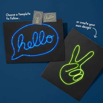 KiwiCo Light-Up Wire Art Kit - DIY Electroluminescent Signs, Fun Educational Science Craft for Kids | Includes EL Wires, Battery Packs, Design Templates, and Instructions | Make Your Own Neon Sign!