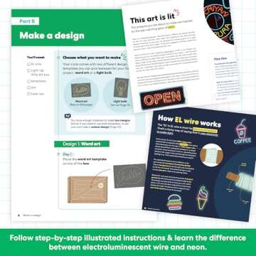 KiwiCo Light-Up Wire Art Kit - DIY Electroluminescent Signs, Fun Educational Science Craft for Kids | Includes EL Wires, Battery Packs, Design Templates, and Instructions | Make Your Own Neon Sign!