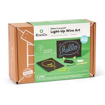 KiwiCo Light-Up Wire Art Kit - DIY Electroluminescent Signs, Fun Educational Science Craft for Kids | Includes EL Wires, Battery Packs, Design Templates, and Instructions | Make Your Own Neon Sign!