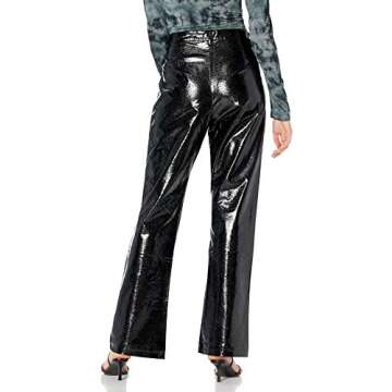 KENDALL + KYLIE Women's Vegan Leather Wide Leg Pant, Black Crocodile, X-Small