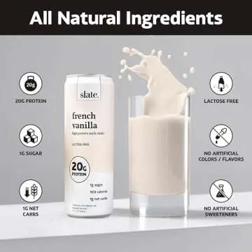 Slate Milk - High Protein Milk Shake - French Vanilla - Lactose Free, 20g Protein, 1g Sugar, 100 Cal...