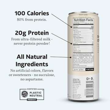 Slate Milk - High Protein Milk Shake - French Vanilla - Lactose Free, 20g Protein, 1g Sugar, 100 Calories, 1g Net Carbs, No Added Sugar - Natural, Breakfast Boost, Post Workout - 11 fl oz, 12 Cans