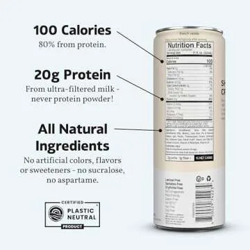 Slate Milk - High Protein Milk Shake - French Vanilla - Lactose Free, 20g Protein, 1g Sugar, 100 Calories, 1g Net Carbs, No Added Sugar - Natural, Breakfast Boost, Post Workout - 11 fl oz, 12 Cans