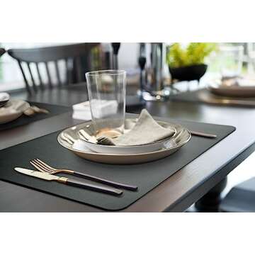 More Décor Faux Leather Placemats for Dining and Kitchen Table - Stain and Heat Resistant, Anti-Sli...