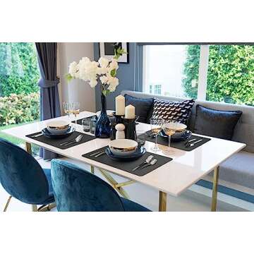 More Décor Faux Leather Placemats for Dining and Kitchen Table - Stain and Heat Resistant, Anti-Slip, Wipable and Washable - Set of 4 and 6 - Solid Colors (Solid Black, 4)