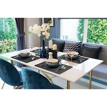 More Décor Faux Leather Placemats for Dining and Kitchen Table - Stain and Heat Resistant, Anti-Slip, Wipable and Washable - Set of 4 and 6 - Solid Colors (Solid Black, 4)