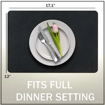 More Décor Faux Leather Placemats for Dining and Kitchen Table - Stain and Heat Resistant, Anti-Slip, Wipable and Washable - Set of 4 and 6 - Solid Colors (Solid Black, 4)