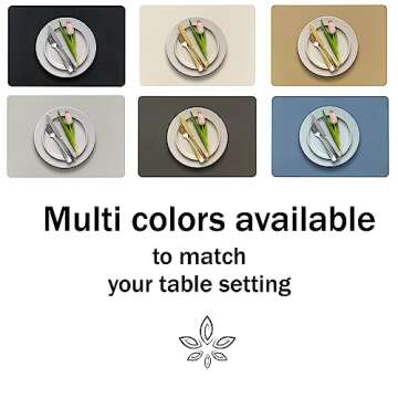 More Décor Faux Leather Placemats for Dining and Kitchen Table - Stain and Heat Resistant, Anti-Slip, Wipable and Washable - Set of 4 and 6 - Solid Colors (Solid Black, 4)