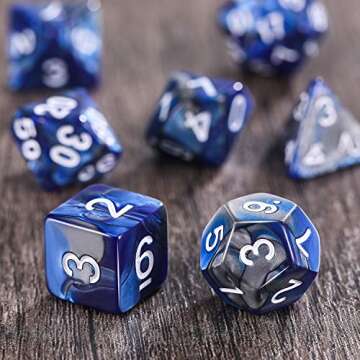 EBOOT Polyhedral 7-Die Dice Set for Dungeons and Dragons with Black Pouch (Blue Silver)