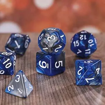 EBOOT Polyhedral 7-Die Dice Set for Dungeons and Dragons with Black Pouch (Blue Silver)