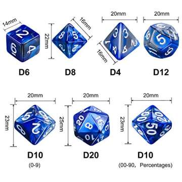 EBOOT Polyhedral 7-Die Dice Set for Dungeons and Dragons with Black Pouch (Blue Silver)