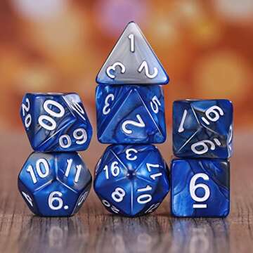 EBOOT Polyhedral 7-Die Dice Set for Dungeons and Dragons with Black Pouch (Blue Silver)