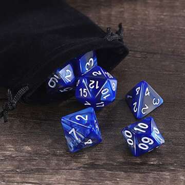 EBOOT Polyhedral 7-Die Dice Set for Dungeons and Dragons with Black Pouch (Blue Silver)