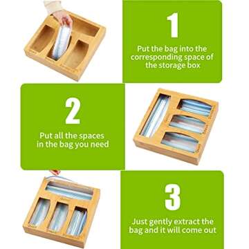 Bamboo Ziplock Bag Organizer - Elegant Kitchen Storage Box