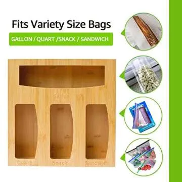 Bamboo Ziplock Bag Organizer - Elegant Kitchen Storage Box