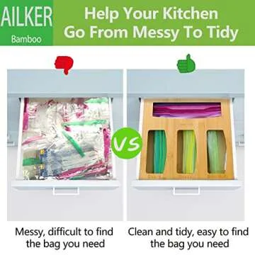 Bamboo Ziplock Bag Organizer - Elegant Kitchen Storage Box