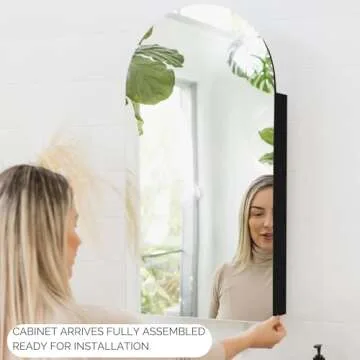 sower and seed Arched Black Medicine Cabinet with Mirror, Semi Recessed Or Surface Mounted Black Bathroom Mirror Cabinet with Storage