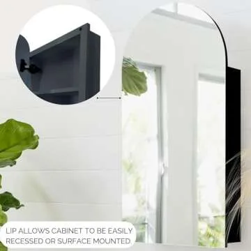 sower and seed Arched Black Medicine Cabinet with Mirror, Semi Recessed Or Surface Mounted Black Bathroom Mirror Cabinet with Storage