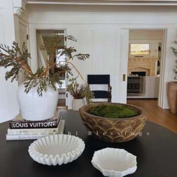 SWADESHI BLESSINGS HandCrafted Marble Lotus Bowl/Organic Modern Home Decor Bowl/Fruit Bowl/Vintage Ring Dish/Decorative Flower Bowl/HouseWarming Gifts/Wedding Gifts/Urli (10 Inches)