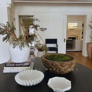 SWADESHI BLESSINGS HandCrafted Marble Lotus Bowl/Organic Modern Home Decor Bowl/Fruit Bowl/Vintage Ring Dish/Decorative Flower Bowl/HouseWarming Gifts/Wedding Gifts/Urli (10 Inches)